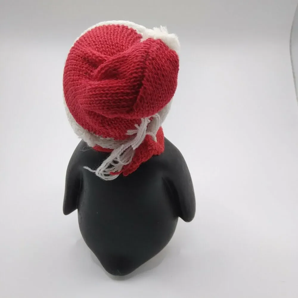 Vintage Christmas Penguin Figurine Red Scarf Hat Decor Collectible 1999 New NOS